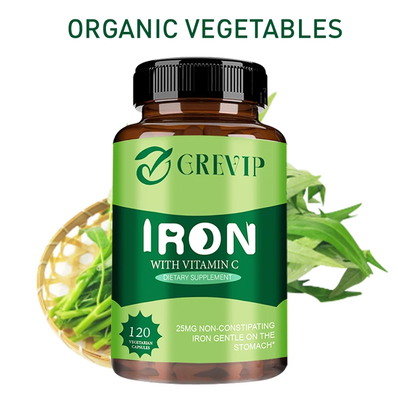 Vegan Iron Supplement with Vitamin C - Increases Energy and Reduces Fatigue, Relieves Anemia