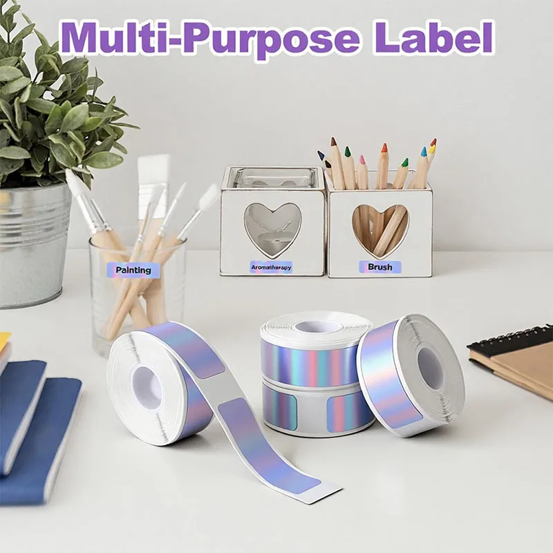 160 Stück holografisches Laser-Thermo-Etikettenband, glänzend, selbstklebende Rolle, bedruckbares Aufkleberpapier, langlebig, silberfarben, Name, Party-Geschenkanhänger – Detail 9