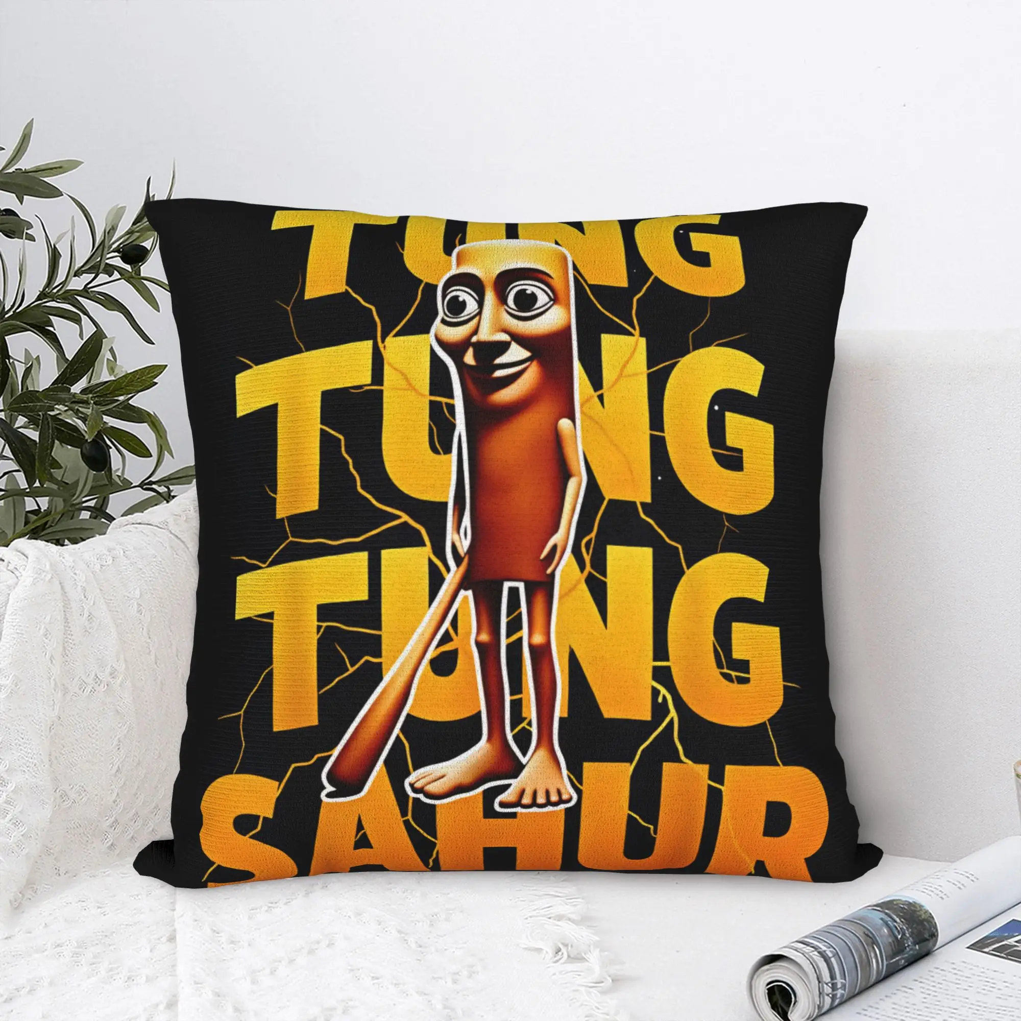 Tung Tung Sahur Bold Text Lightning Pillow Case  Kawaii Pillow Cover Custom Pillowcases For Office Car Home Decor