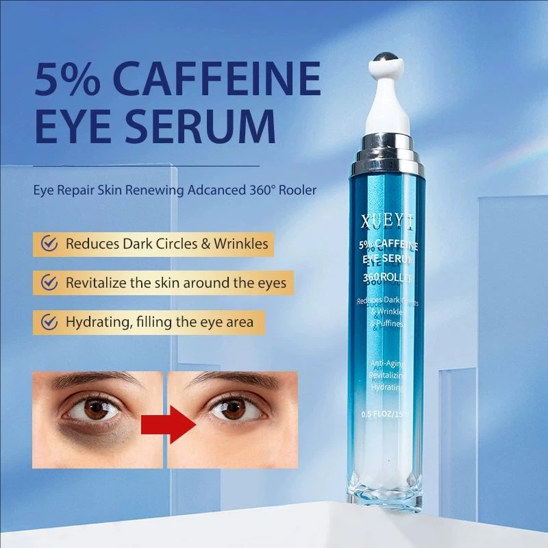 5% Caffeine Eye Serum Nourishing Moisture Under Eye Roller Cream 360° Massage Firming Serum For Dark Circles and Puffiness
