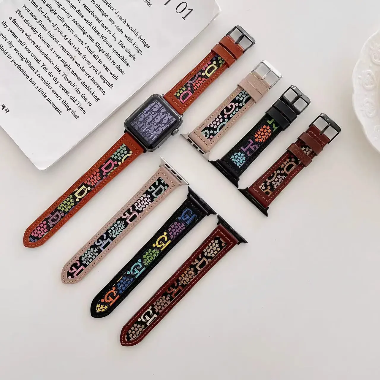 Leather Strap For Apple Watch Ultra 10 9 8 7 49mm 45mm 41mm 42mm 46mm Letter Style Bracelet Wristband iWatch 6 5 4 3 SE Correa