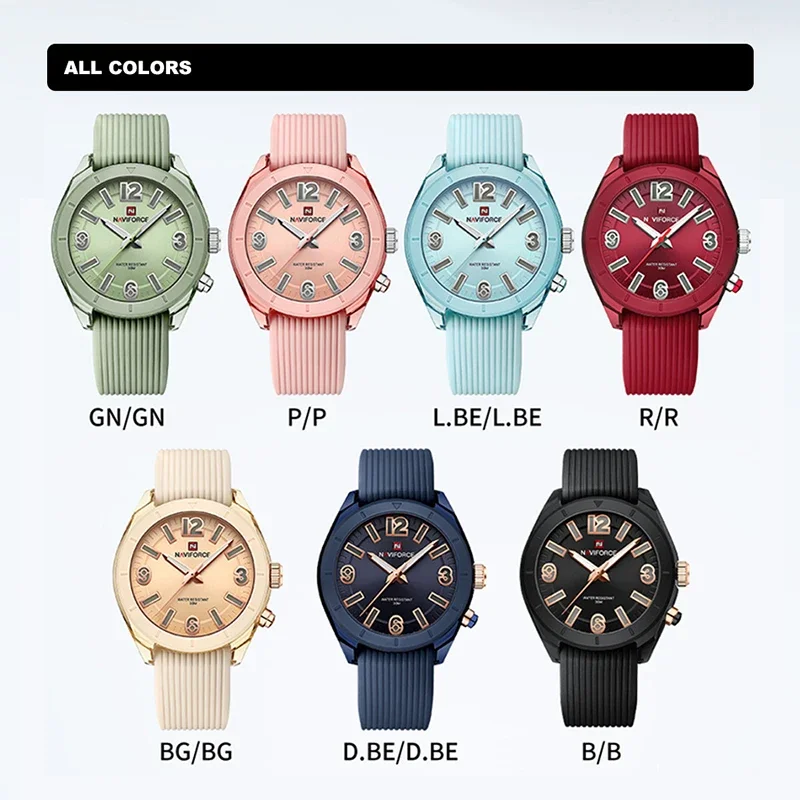 Trend NAVIFORCE Brand Fashion Quartz Watches for Women Casual Water Resistant Female Wrist Watch Fumed Silica Strap Ladies Clock