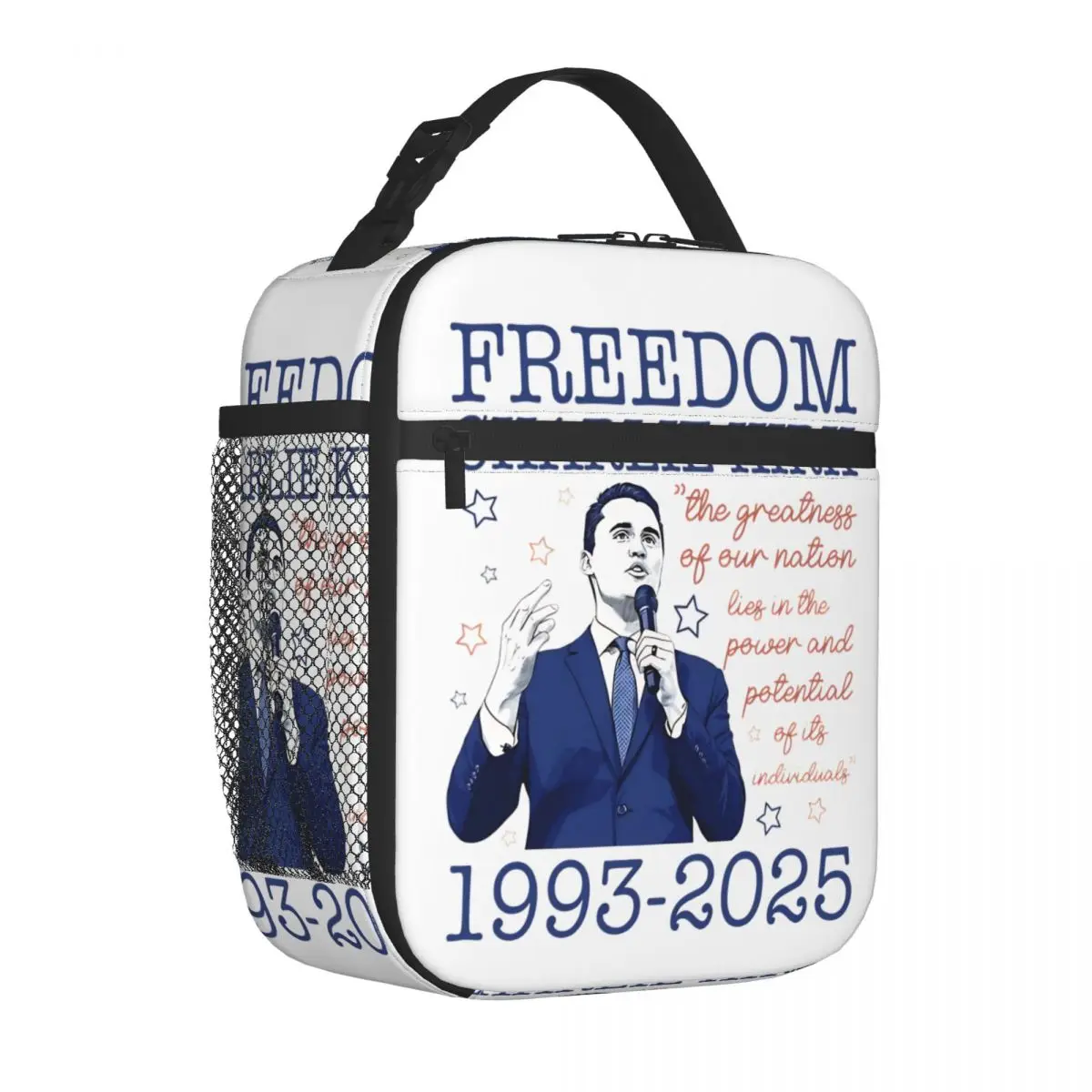 Charlie Kirk Freedom Insulated Lunch Bags Thermal Bag Meal Container High Capacity Tote Lunch Box Bento Pouch Office Picnic