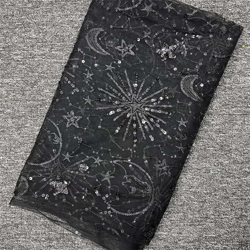 Stars Moon Sequin Gauze Lace Fabric Dress Sheer Sequin Dress Fashion Designer Fabric