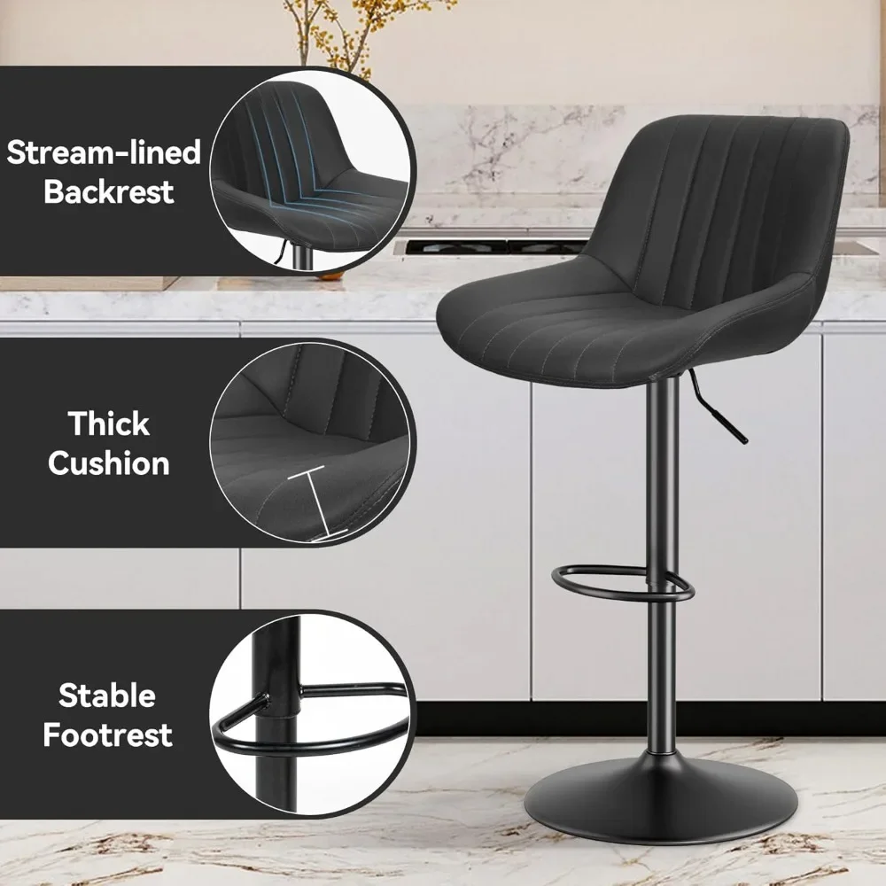 Barhocker-Set, 2er-Set, verstellbare, moderne, drehbare Barhocker mit Rückenlehne, Island-Stühle aus Stoff in Thekenhöhe