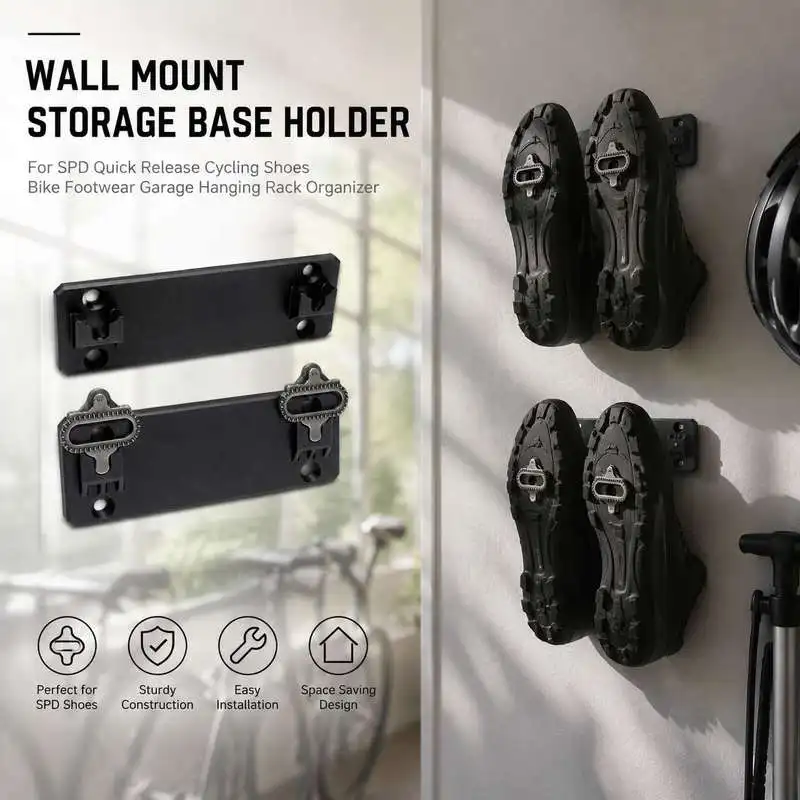 Wall Mount Storage Base Holder For SPD Quick Release Cycling Shoes Bike Footwear Garage Hanging Rack Organizer