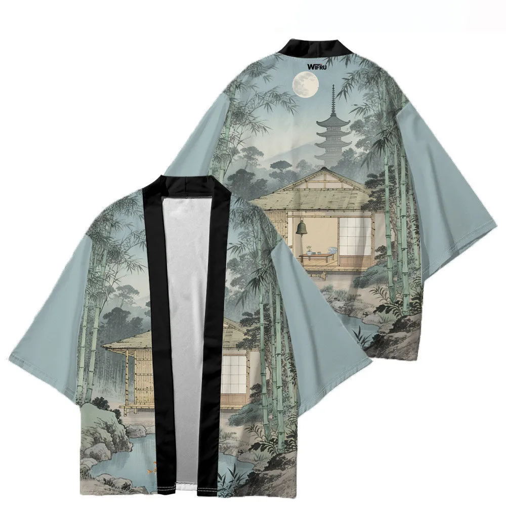 أنيقة المشهد اللوحة كيمونو سترة النمط الصيني الجديد 3D المطبوعة الرعوية كيمونو ثوب النوم الرجال Haori #3