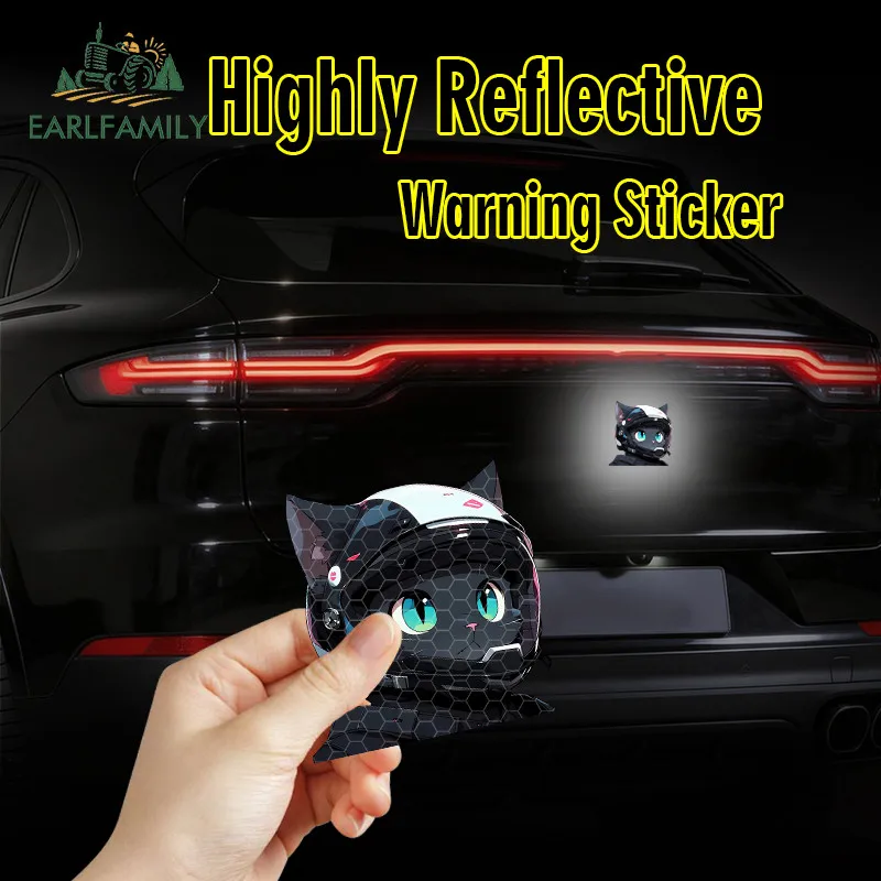 EARLFAMILY Adesivo Refletivo de Carro com Desenho de Gato para Capacete, Decalque Impermeável e à Prova de Arranhões para Motocicletas, Janelas, Capac