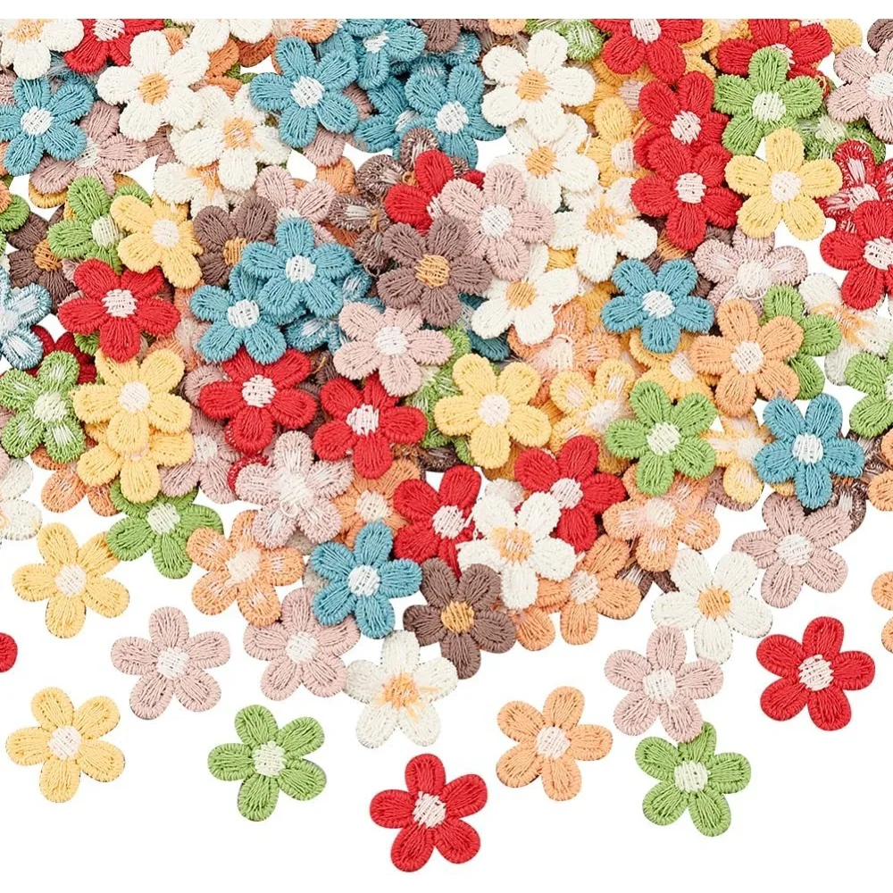 

144 шт., 8 цветов, вязаные нашивки с цветами, 0,6 дюйма, вязаные крючком цветочные нашивки, пришивные нашивки с цветами, хлопковые вязаные аппликации, нашивки