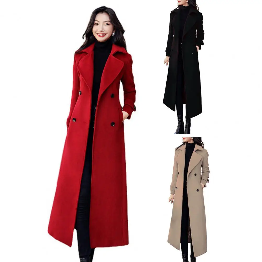 Thermal Winter Overcoat Women Business Mid-calf Length Jacket Formal Wool Blends Double-breasted Coat Thick