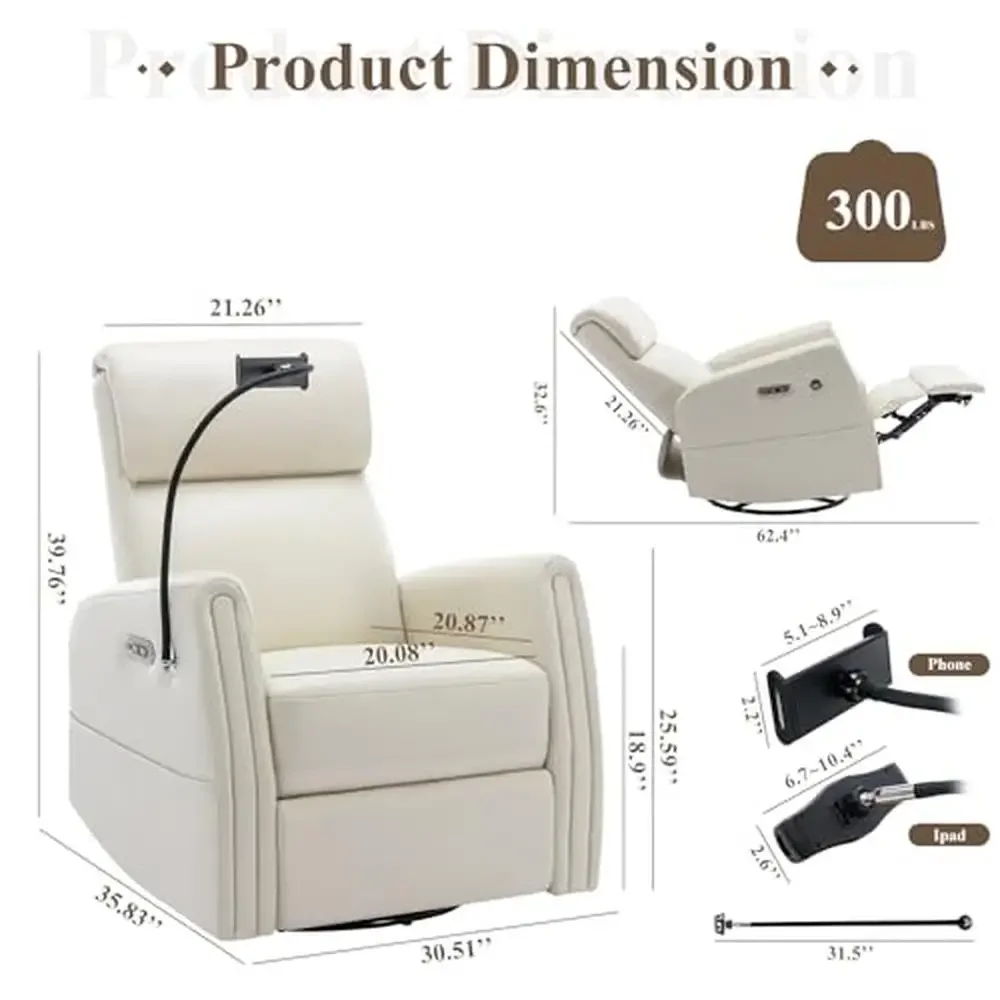 Swivel Rocking Recliner Chair with Charging Ports Nursery Living Room Accent Armchair Comfortable Upholstered Chair with Phone