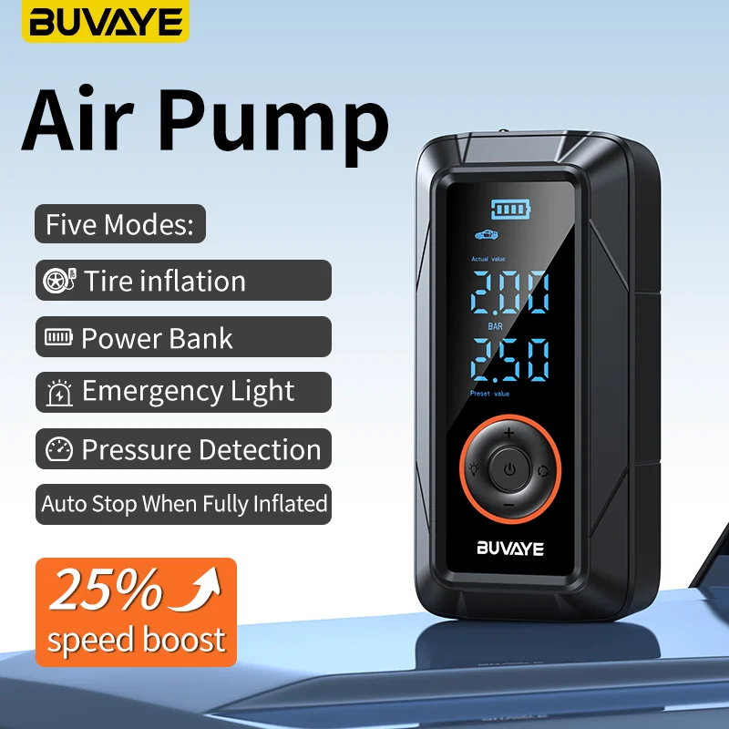 

Автомобильный воздушный компрессор BUVAYE, 150PSI, электрический, беспроводной, портативный, быстрый насос для накачивания шин мотоциклов, велосипедов, автомобилей, мячей, доставка по США