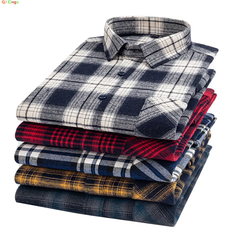 

2026 Men's Green Checkered Cotton Shirt Top Fashion Casual Shirt for Men, Trendy Plaid Button-Up Tee, Asian Sizes M-6XL