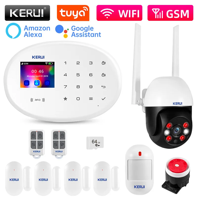 KERUI W202 Домашняя центральная сигнализация WIFI GSM Smart Security Alarm Kit Tuya APP Дистанционное управление с датчиком движения Детектор