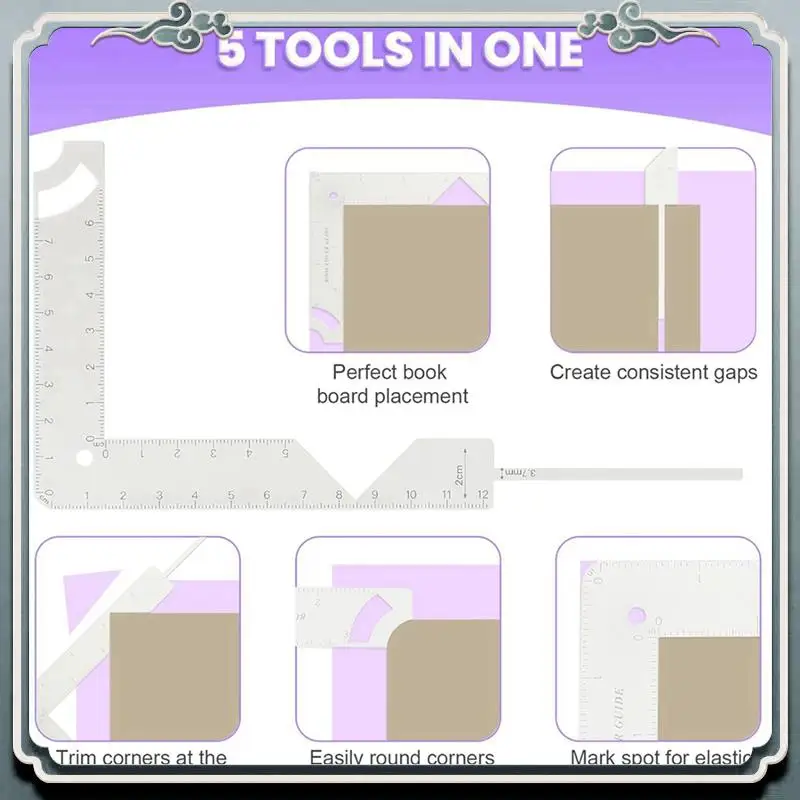 ABIJ-2X 5-In-1 Book Cover Guide,Bookbinding Kit,Book Binding Kits Bookbinding Cover Tool For Making Book Cover DIY Tool