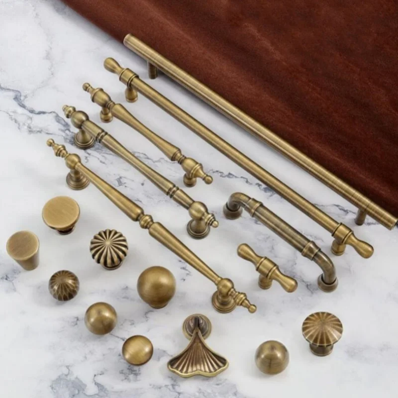 American Style Brass Furniture Handle Drawer Knob Vintage Bronze Kitchen Cabinet Door Handles Cupboard Wardrobe Pulls