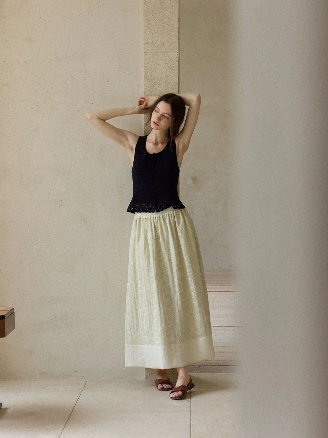 

Элегантная романтичная юбка миди с цветочной вышивкой, высокое качество, новинка весна-лето, для повседневной носки, свободный крой, длинная юбка А-силуэта