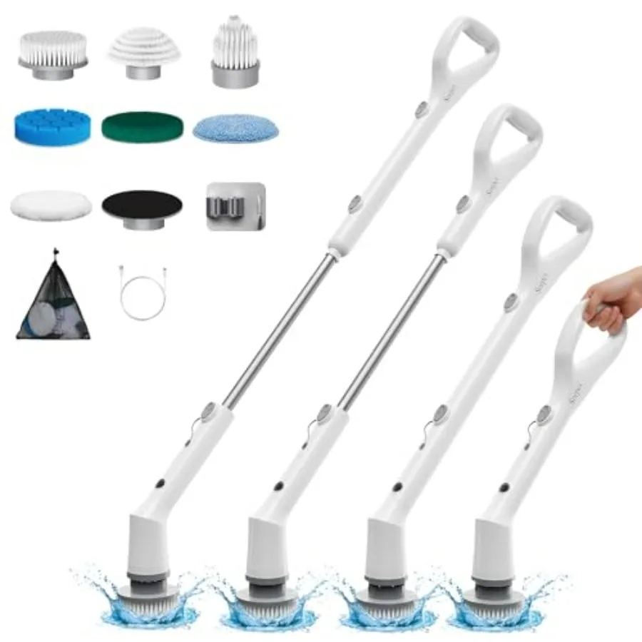 

Electric Spin Scrubber for bathroom cleaning, ABS plastic, gray and blue, cordless with 7 replaceable heads, 3 speeds, detachab