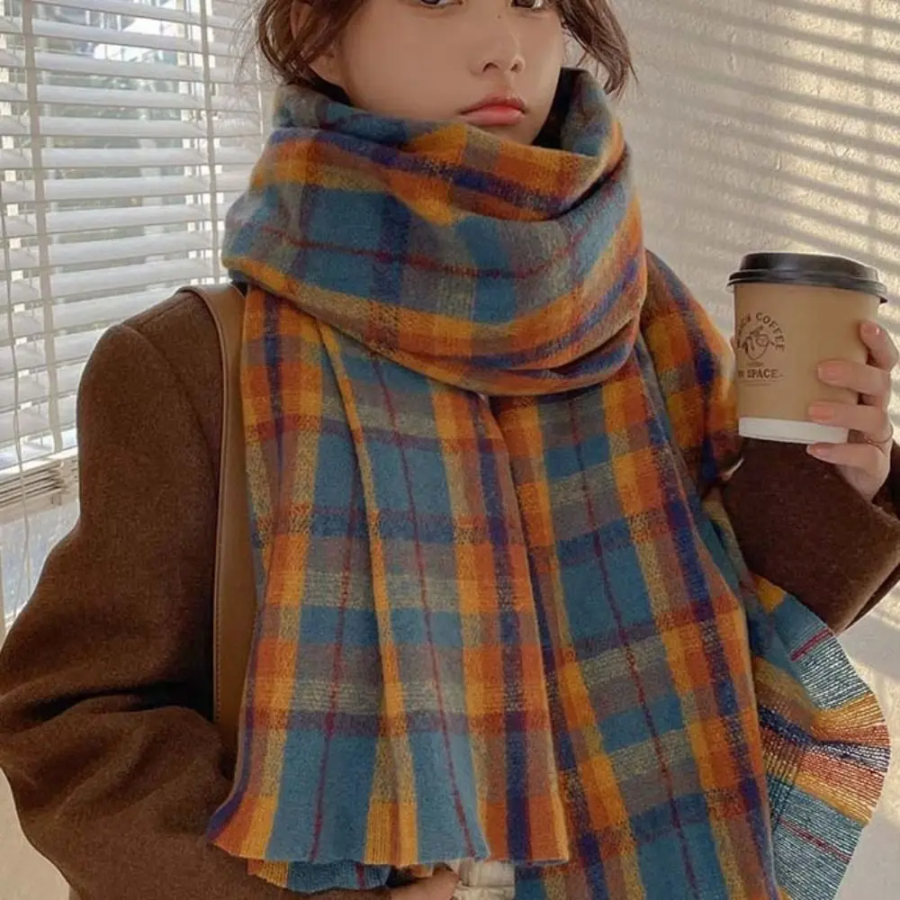 

Plush Plaid Wool Scarf Wool Scarves Solid Color Winter Cashmere Scarves Korean Style Scarves Cashmere Shawl Cape Wraps Student