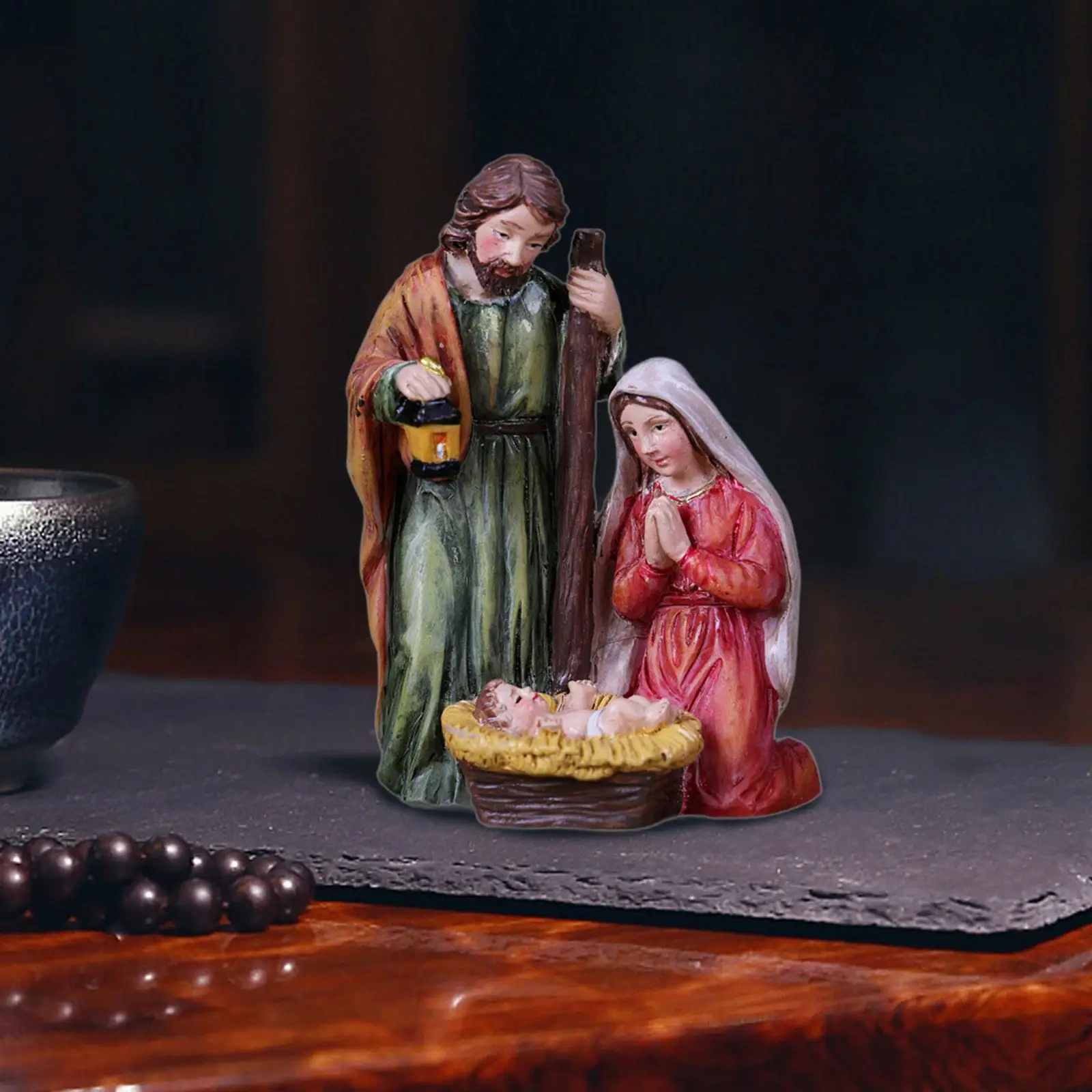 Estatuilla de nacimiento de Jesús de resina, estatua de presépio, estatua de Navidad, adorno de mesa, decoración del hogar, regalo de Navidad