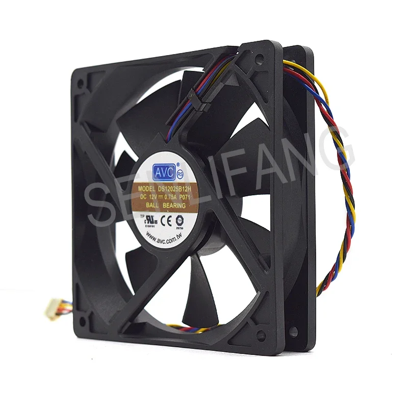 for AVC 12025 12cm DS12025B12H 12V 0.75a dual ball 4 wire temperature control fan