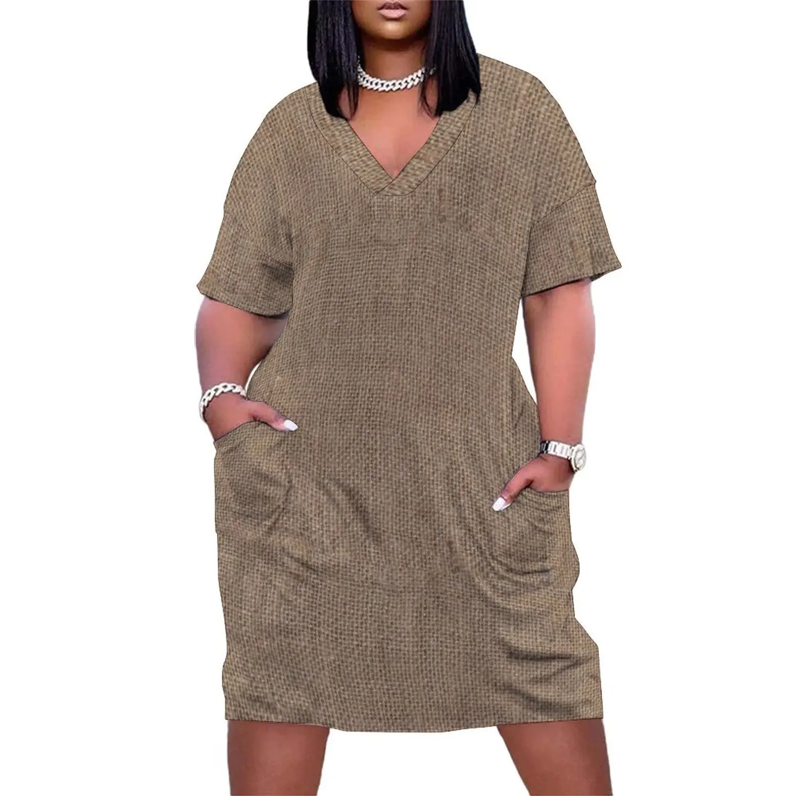 

Plain Rustic Look Loose Pocket Dress Female dress womens clothing Women long dress