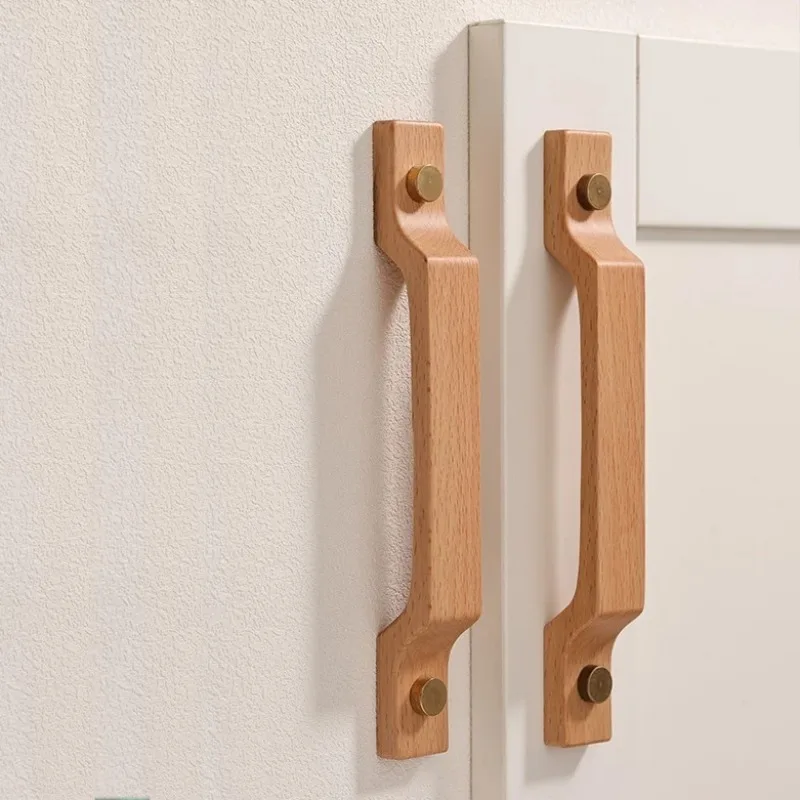 Wood color wardrobe door panel drawer door window sliding door handle solid wood grain handle