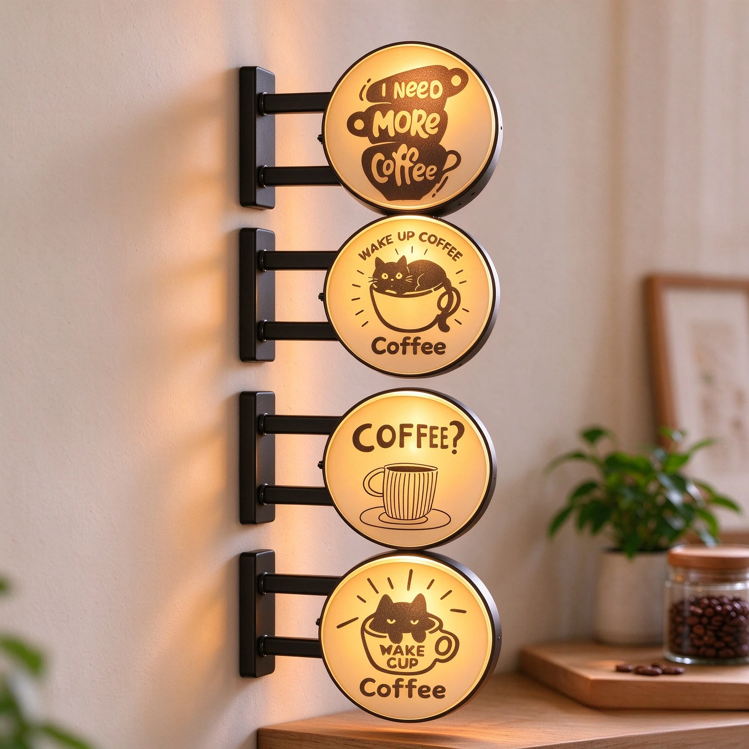 Light Up Refrigerator Magnet Cat Coffee Magnetic Night Light Mini Light Box Sign For Coffee Machine