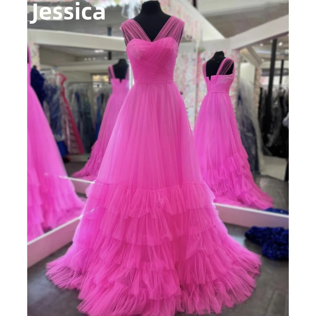 

Jessica Sweetheart Hot Pink Prom Dress Multiple Layers Of Tulle Fairy Evening Dress A-shaped Elegant Lady Wedding Party Dress