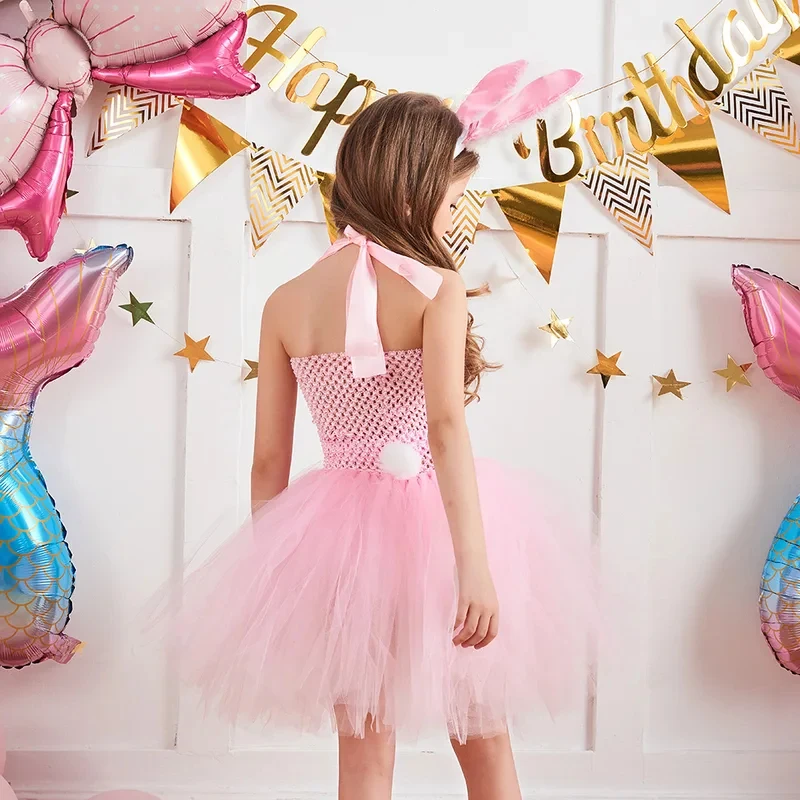 

❤2026✚Girls Plush Animal Easter Bunny Ear Headband Tail Bow Skirt Birthday Party Baby Shower Halloween Rabbit Cosplay Costume◀