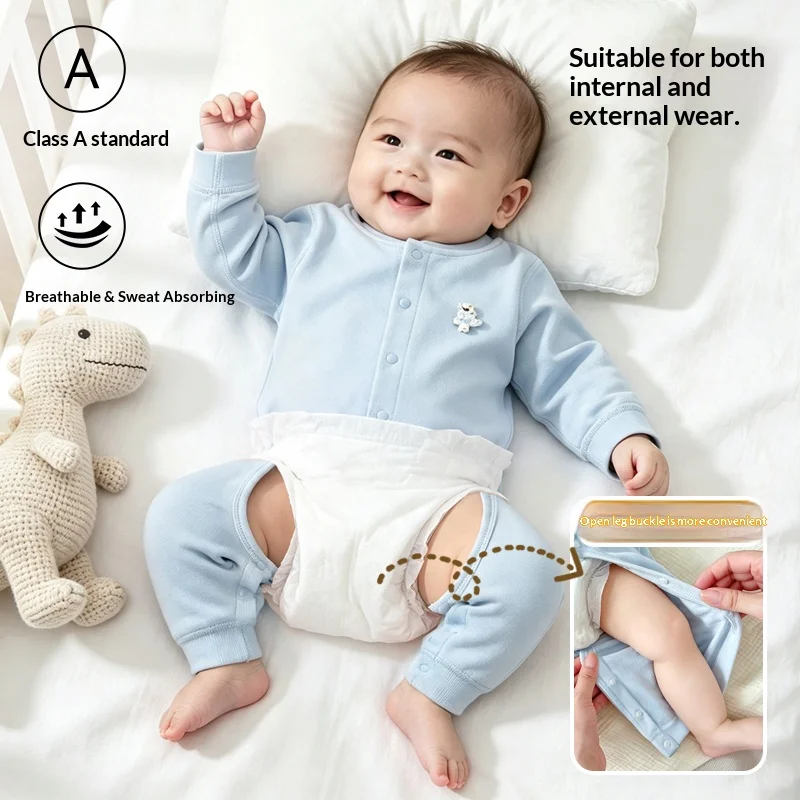 Baby Snap-Crotch Cotton Jumpsuit, Wide-Opening Design Romper, Easy Diaper Change Sleepwear & Crawler