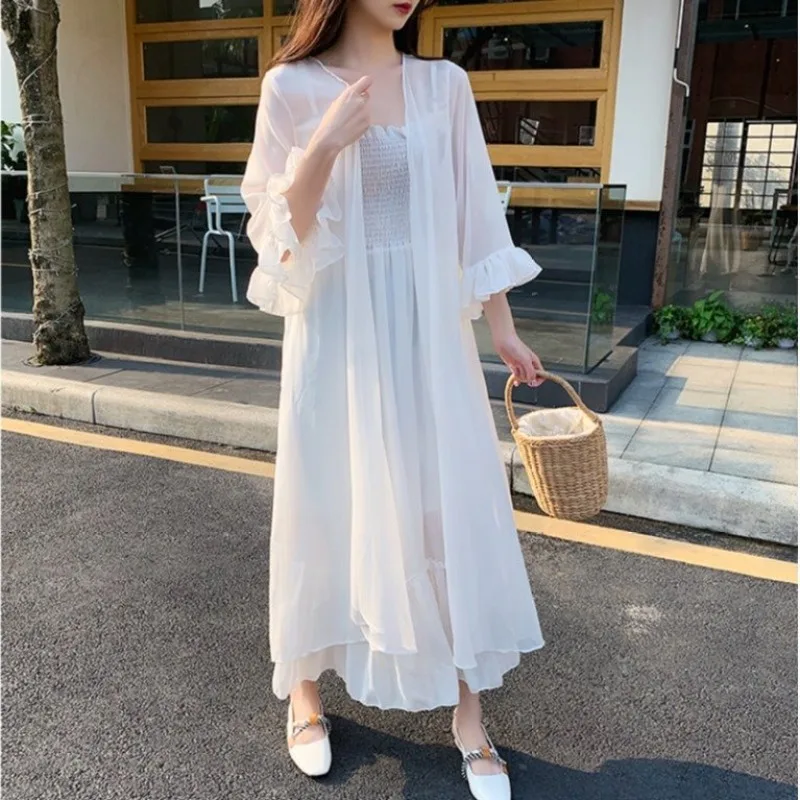 Summer Thin Sun-proof Jackets Women Breathable Long Style Sweet Lady Loose All-match Fashion Solid Holiday Sunscreen Sheer Chic