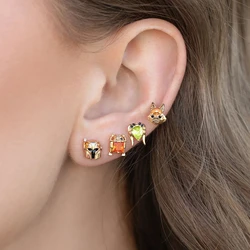 MIGGA 4pcs Multicolor Cubic Zircon Movie Cartoon Stud Earrings Set Gold Color Plated Women Girls Jewelry
