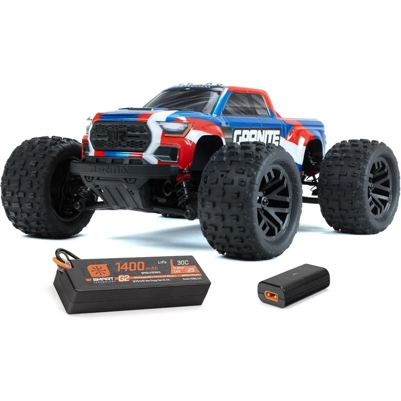Caminhão RC 1/18 Granito GROM MEGA 380 Escovado 4X4 Monster Truck RTR com Bateria e Carregador, Azul, ARA2102T1