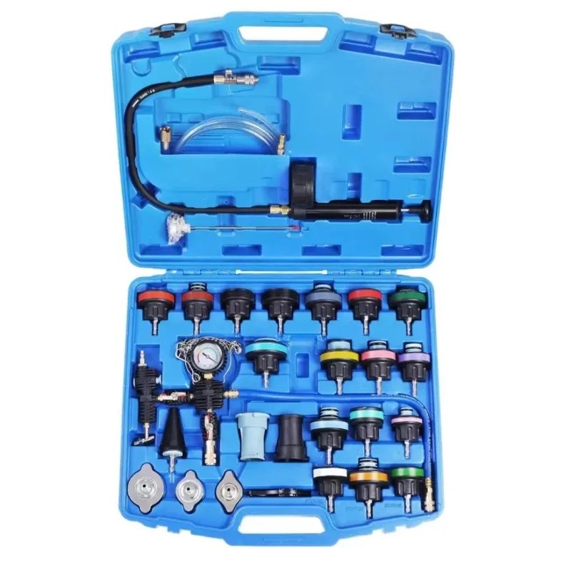 

Water tank leak detector Radiator Pressure Tester Vacuum Cooling System Purge Refill Kit 28PCS Universal