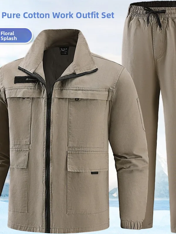 

Летний мужской комплект спецодежды из чистого хлопка: тонкий, дышащий, для защиты труда, сварочный, с защитой от ожогов, для фабрик