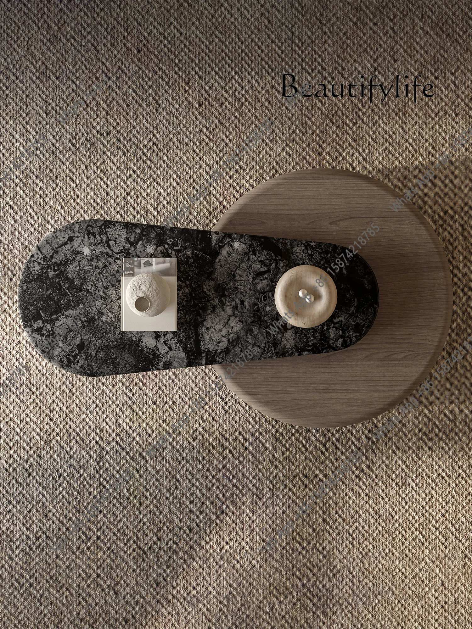 N19 Italian minimalist coffee table walnut color living room home designer rotating marble round coffee table