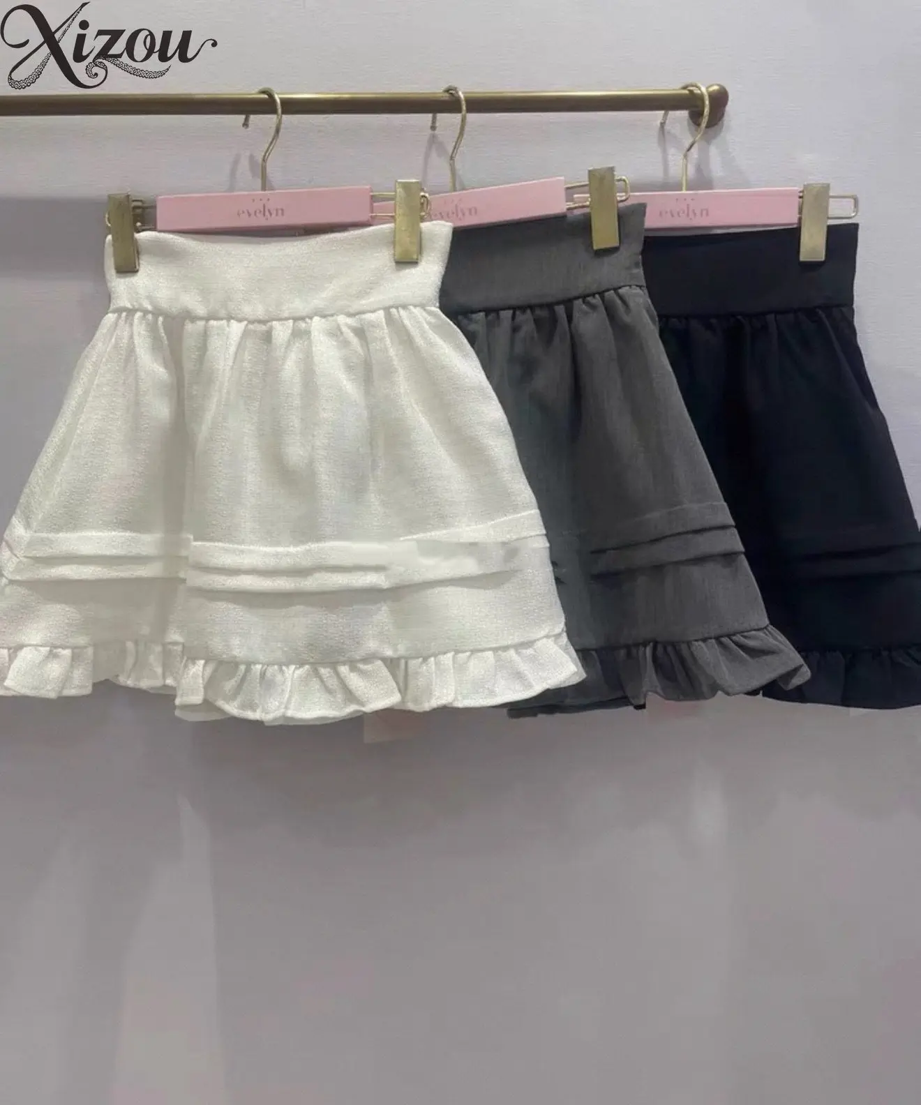 

Балетная мини-юбка без этикетки, высокая талия, темно-серая, с оборками, многослойная, А-силуэт, непрозрачная, летняя, юбка-торт, 2026, однотонная