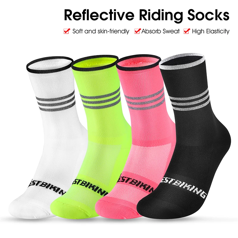 WEST BIKING Aero Socks Cycling Non-Slip Reflective Striped Long Socks MTB Racing Bike Compression Socks Football Sports Socks