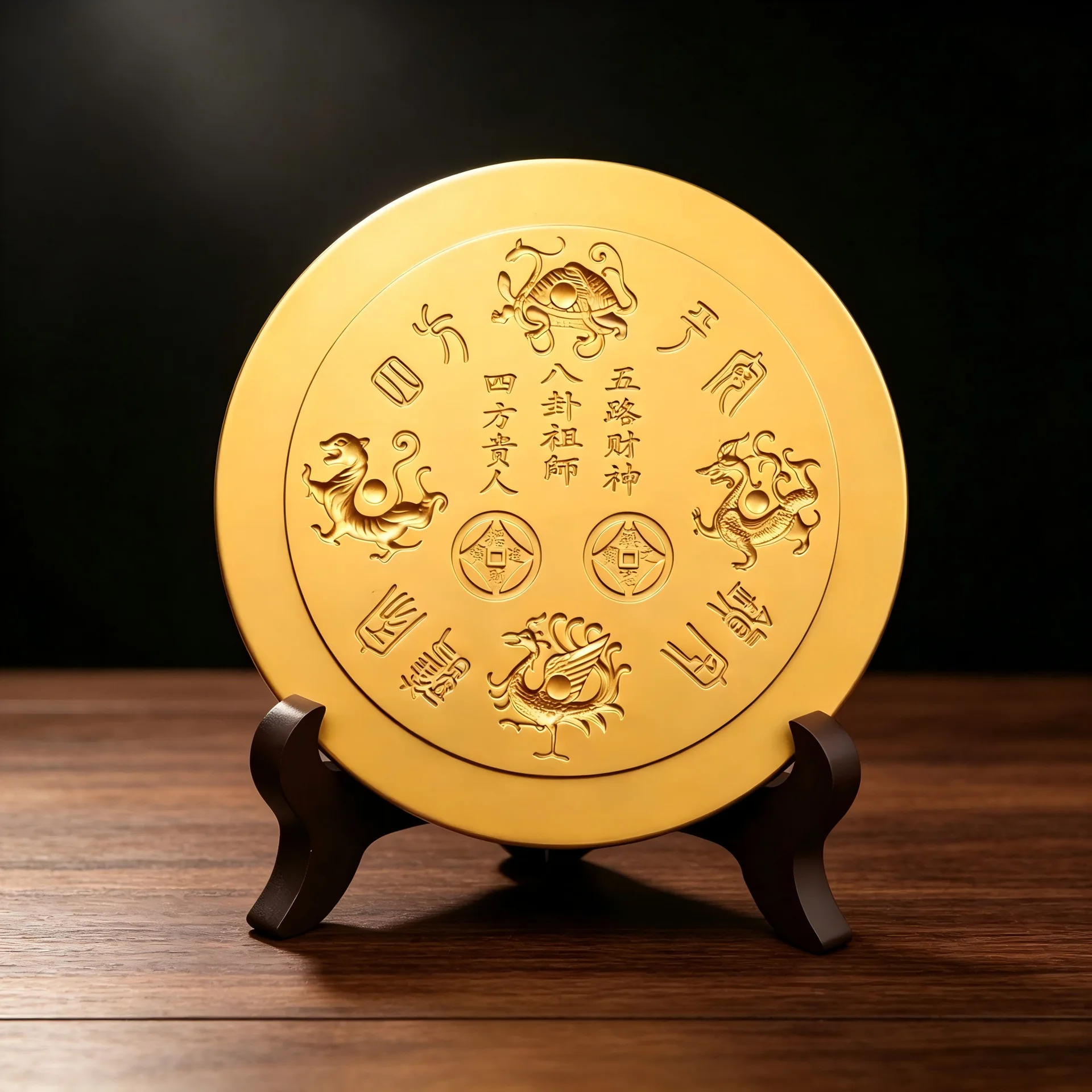 Sun Moon Golden Mountain Sea Town Double-sided Relief Chinese Style Home Office Desktop Wealth