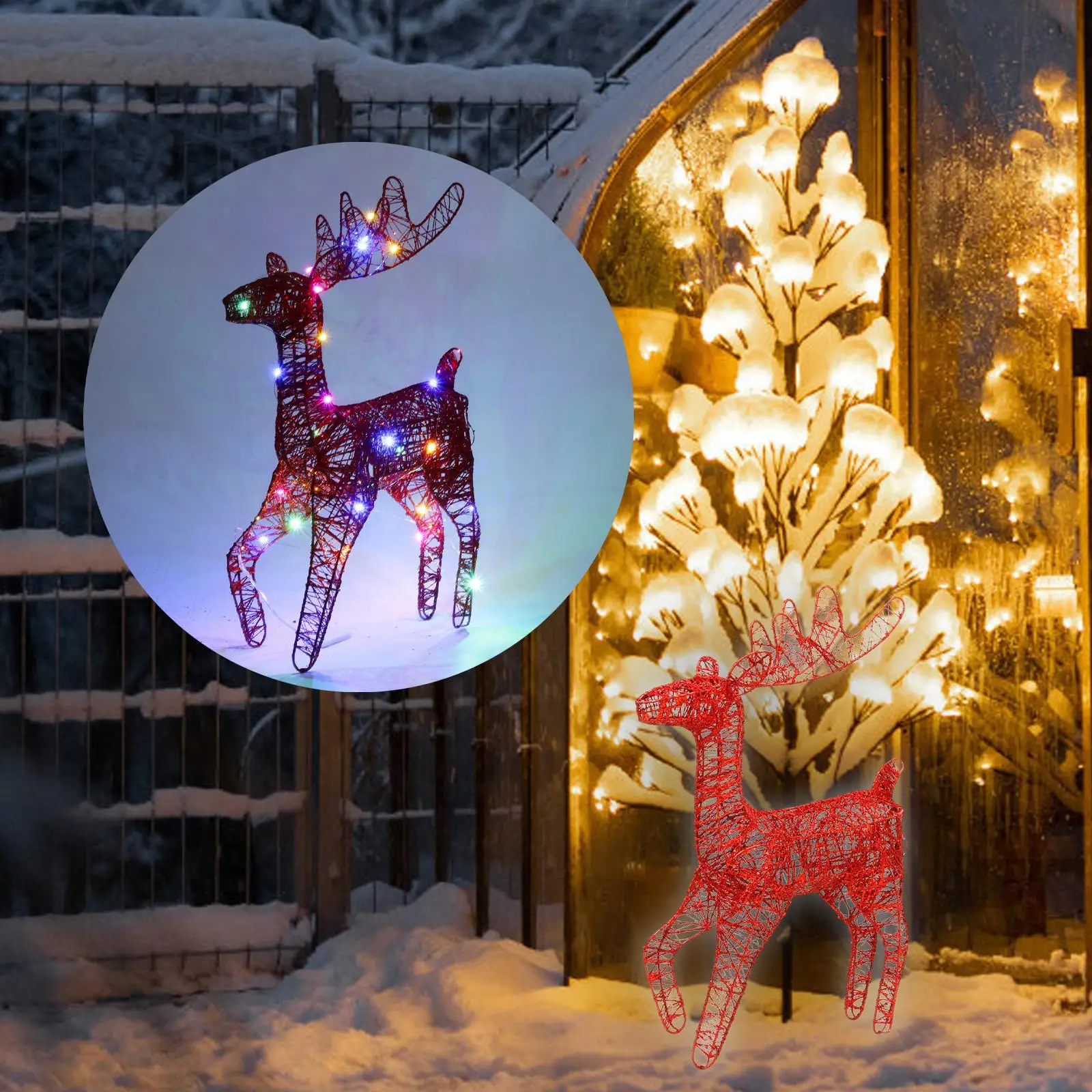 Lighted Christmas Reindeer Metal Christmas Ornament Figurines Holiday Decoration Xmas Reindeer for Outdoor Garden Patio Yard