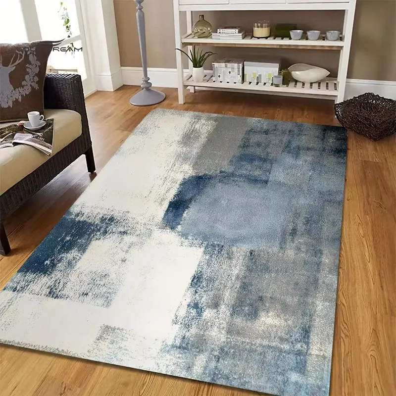 Modern Abstract Rug Flannel Carpet Color Block Brush Stroke Art Print Home Decor Floor Mat for Living Room Bedroom Home Decorat