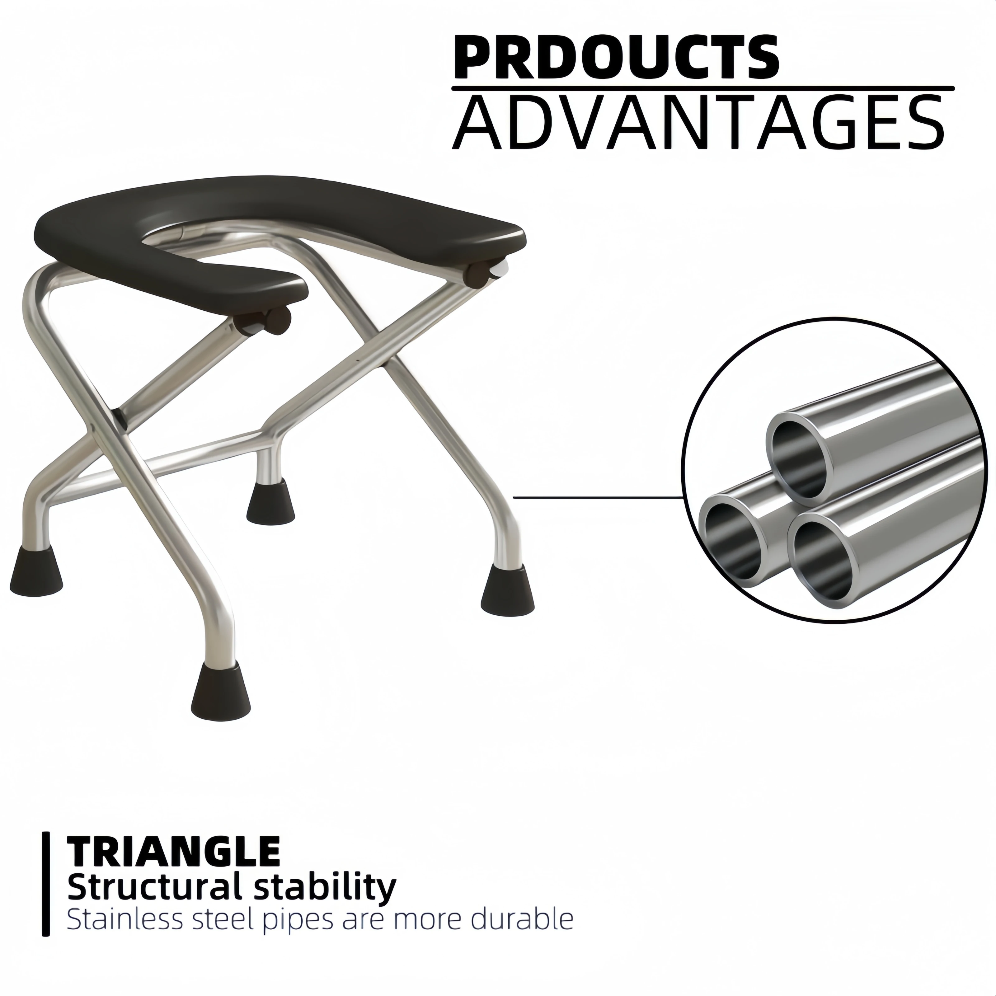 مرحاض من الفولاذ المقاوم للصدأ، طقم مجاني مكون من 3 قطع (وسادة مقعد + وسادة قدم + لوح حمام)، حامل عالي ومستقر، يمكن استخدامه في المرحاض والاستحمام، مناسب للاستخدام الخارجي والداخلي، مناسب لسيناريوهات متعددة