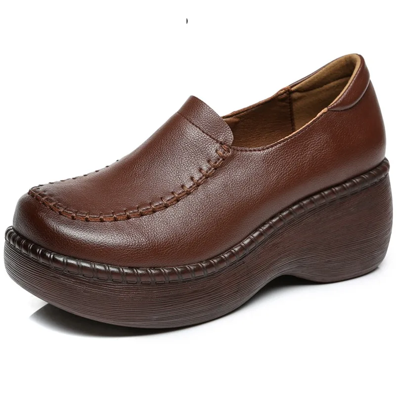 

Fujin/женские роскошные туфли-лодочки на танкетке в стиле ретро, женская обувь Мэри Джейн из коровьей кожи, женская обувь на каблуке 6 см, летняя модная обувь на платформе на плоской подошве