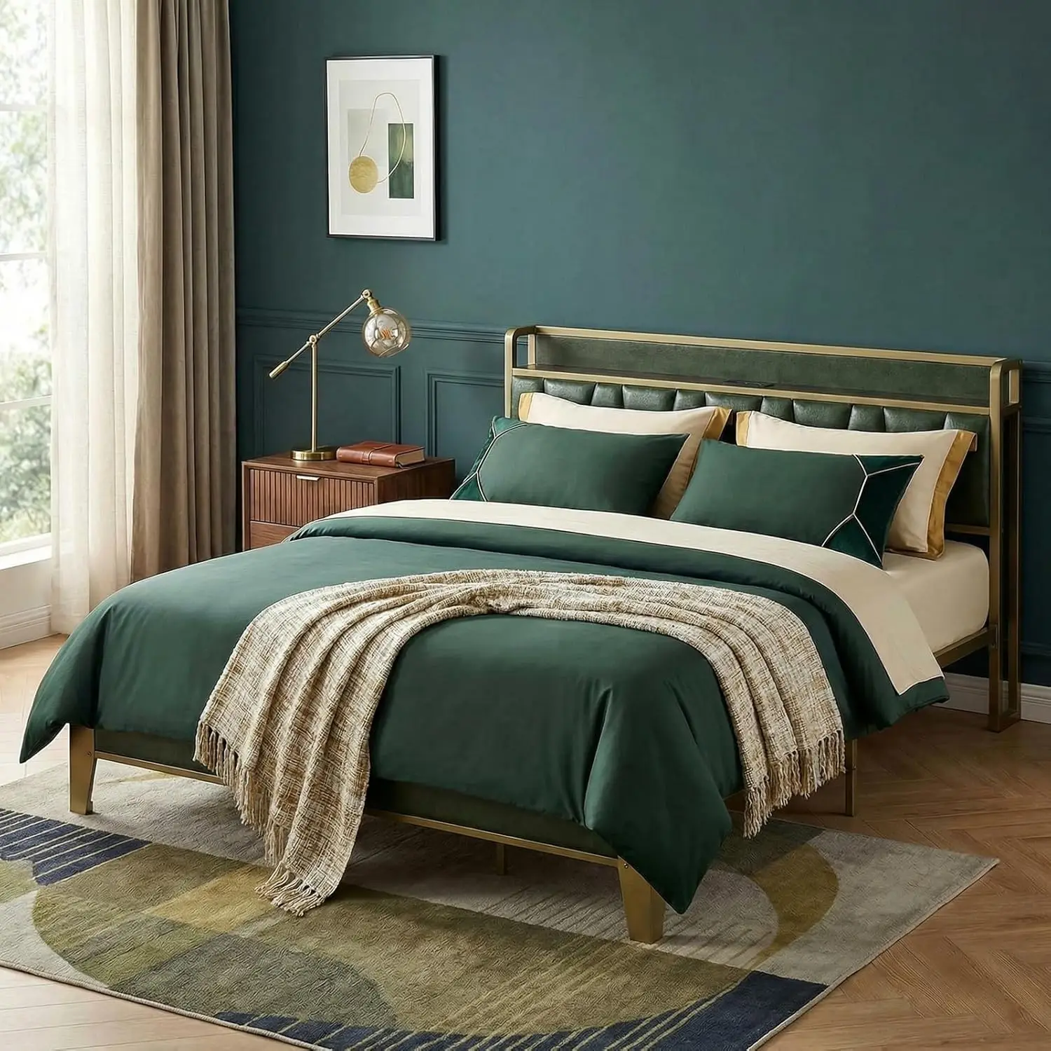California King Storage Bed Frame with Charging Station, Noise-Free, Easy Assembly, Dark Green, Customized - view 4