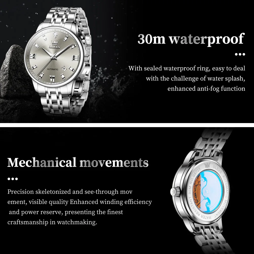 OLEVS Men's Watches 6723 Top Brand Simple Business Original Automatic Mechanical Watch for Man Waterproof Luminous Date Fashion
