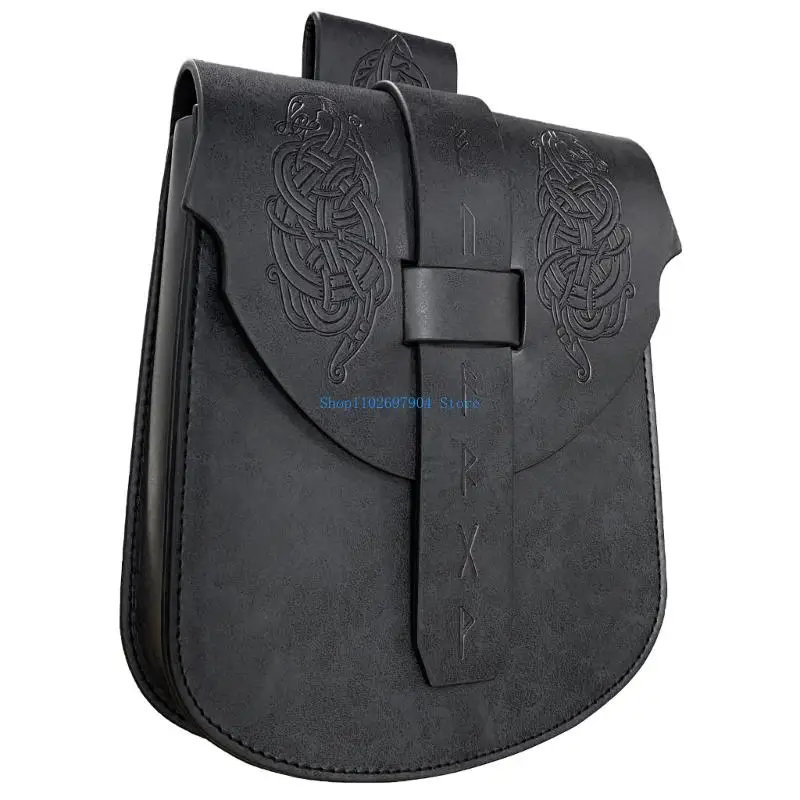N7yf pacote cintura couro medieval para homens mulheres role play vintage relevo cinto couro bolsa cintura bolsa