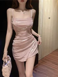 Ezgaga Mini Dresses Women Elegant Sexy Slim Ruched Slash Neck Sleeveless Backless Summer Fashion Party Dress Ladies Clubwear