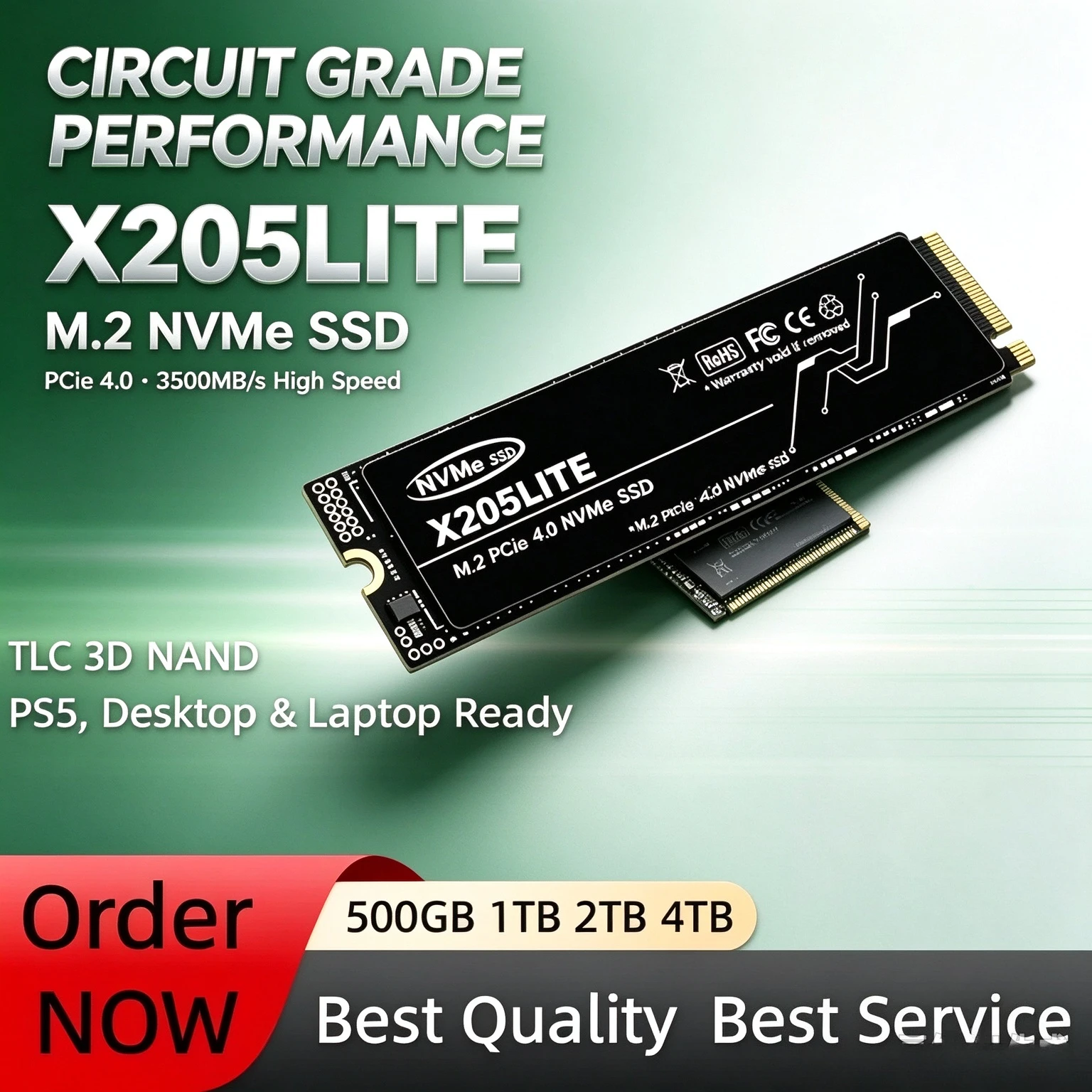 High-Speed Solid State Disk X205LITE Gaming SSD M.2 NVMe PCIe4.0 2280 3500MB/s 1TB 2TB 4TB TLC 3D NAND for PS5 Desktop Laptop PC