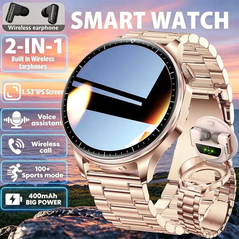 

2026 2 In 1 TWS Headset Smart Watch 1.43" Earphones Music Smartwatch Women Men Sport Fitness Heart Rate Health Tracker Watches